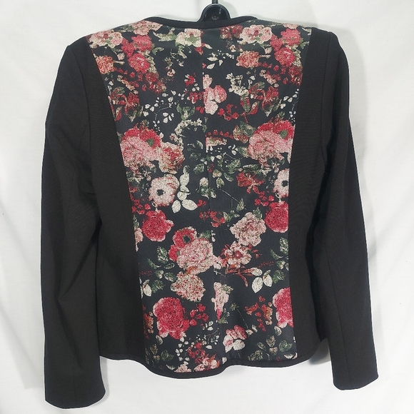Cleo Open Front Floral Lined Black Pink Blazer Jacket, Medium - Picture 3 of 15